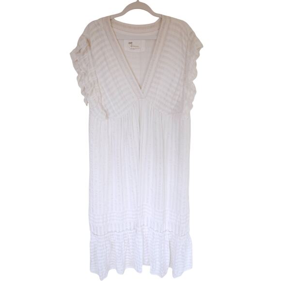 Anthropologie White V-Neck Dress Size Large - Picture 5 of 9